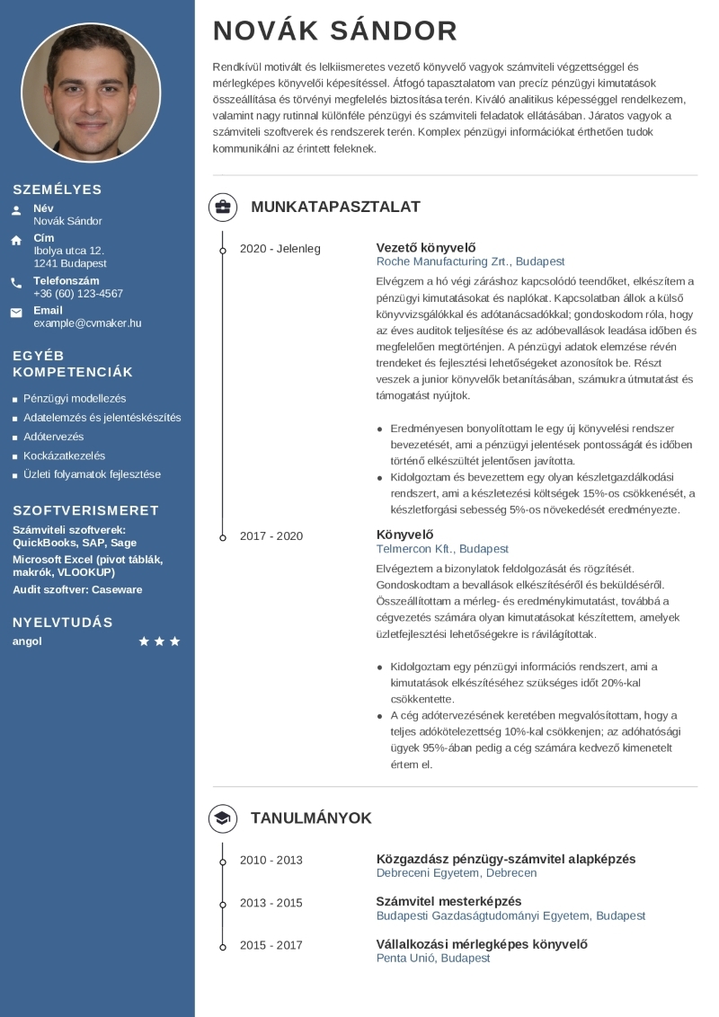 Könyvelő önéletrajz-minta