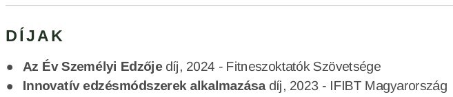 A díjaknak szentelt önálló szakasz A díjaknak szentelt önálló szakasz