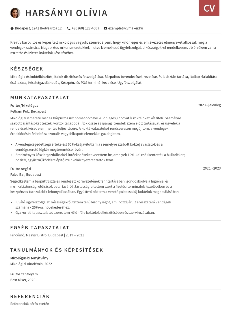 Pultos önéletrajz minta