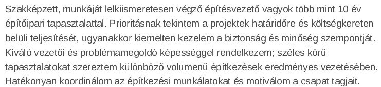 személyes profilt építőipari