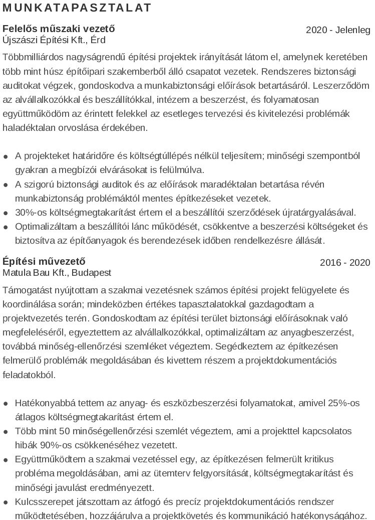 Munkatapasztalatokkal építőipari