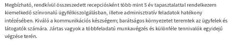 Recepciós önéletrajz minta személyes profillal Recepciós önéletrajz minta személyes profillal