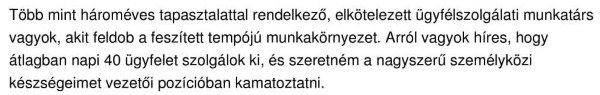 személyes profilt eladói önéletrajzban
