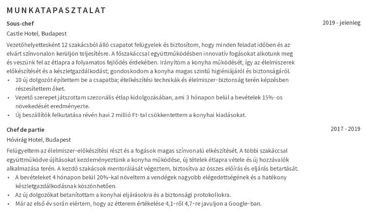 egyszerű önéletrajz Munkahelyi tapasztalatok