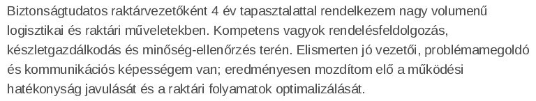 személyes profilt raktáros