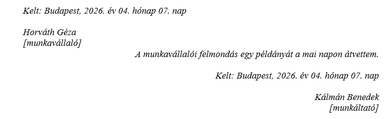 Dátum és aláírások felmondólevél Dátum és aláírások felmondólevél